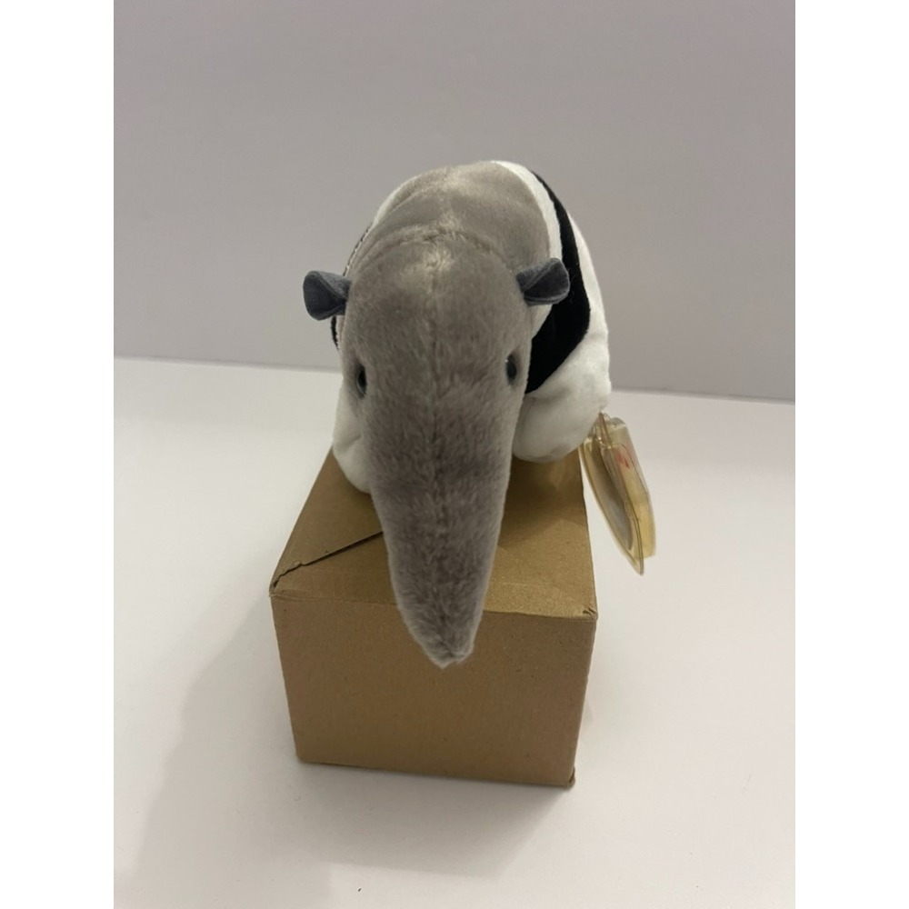 Ty Beanie Baby Ants the Anteater 1997 Grey White Black Plush Toy with Tag 4195